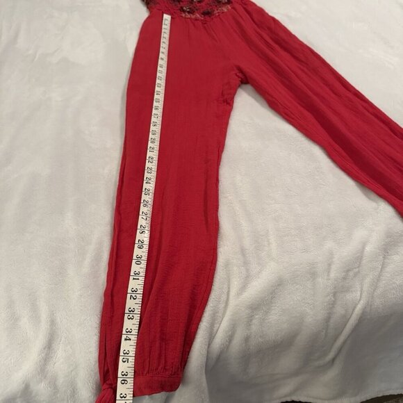 Free People Karan Strapless Smocked Jumpsuit Romper Red Size XS Boho Floral - Picture 14 of 15
